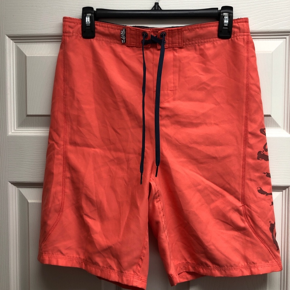 Salt Life Orange Swim Board Shorts with Navy Drawstring